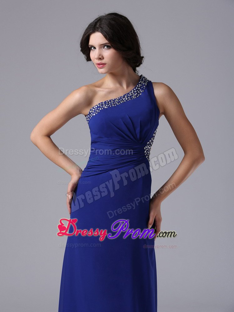 Racer Back for Peacock Blue Beaded One Shoulder Prom Evening Dress