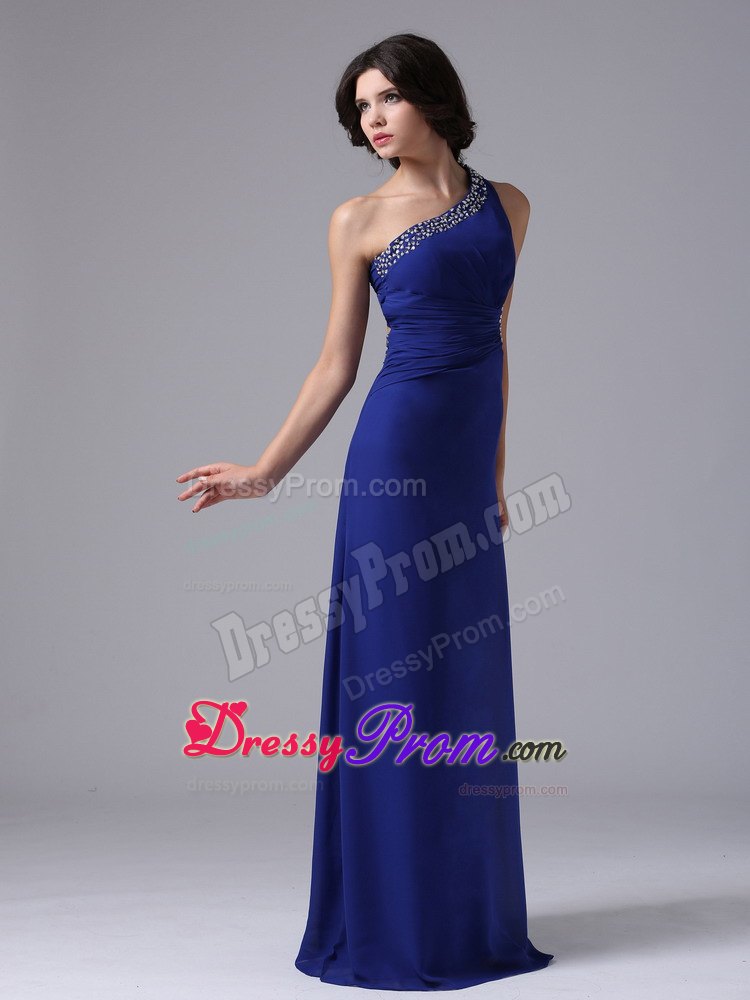 Racer Back for Peacock Blue Beaded One Shoulder Prom Evening Dress
