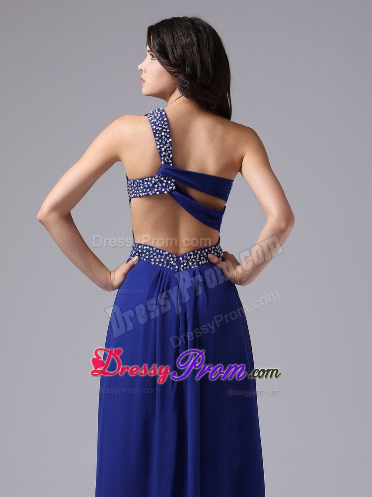 Racer Back for Peacock Blue Beaded One Shoulder Prom Evening Dress