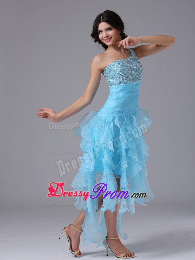High-low and Beading One Shoulder and Bust 2013 Prom Dress