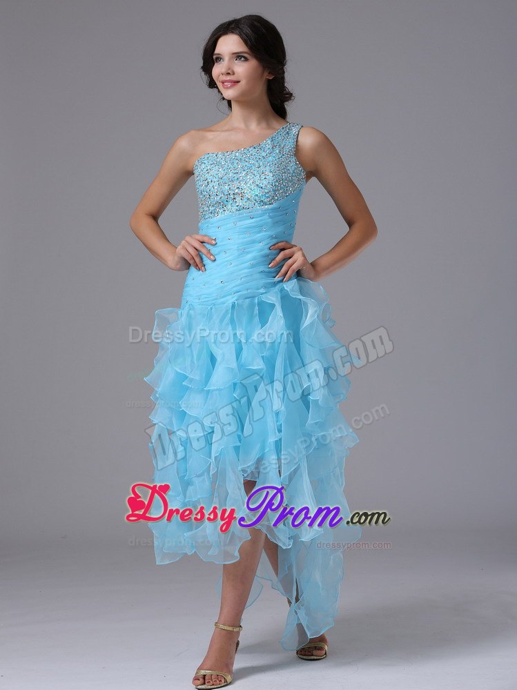 High-low and Beading One Shoulder and Bust 2013 Prom Dress