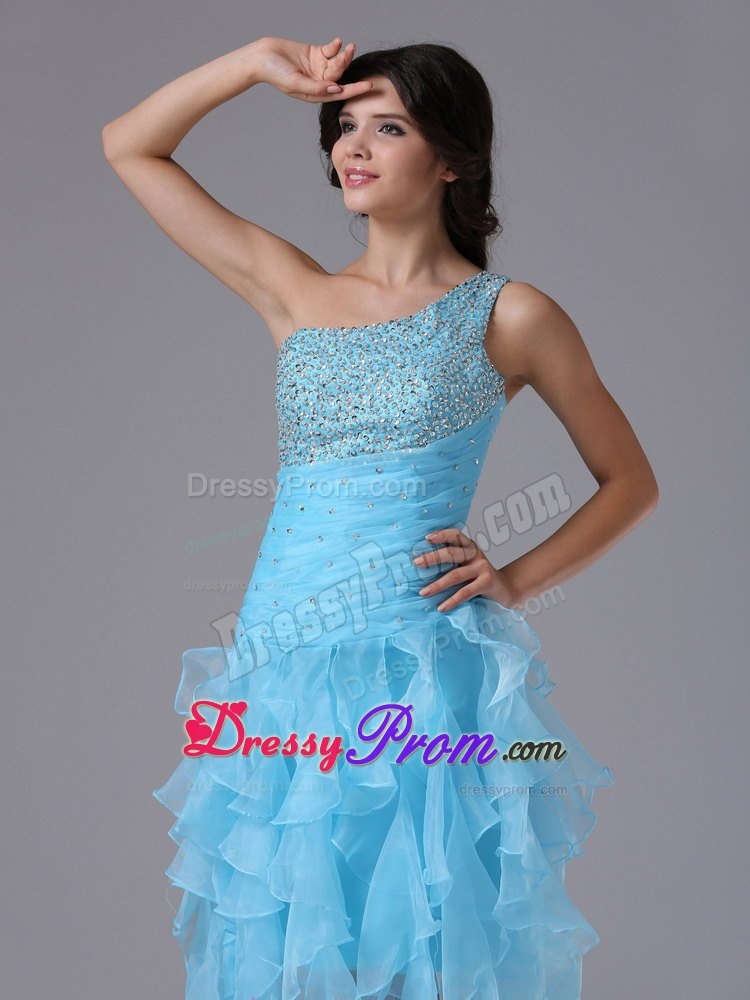 High-low and Beading One Shoulder and Bust 2013 Prom Dress