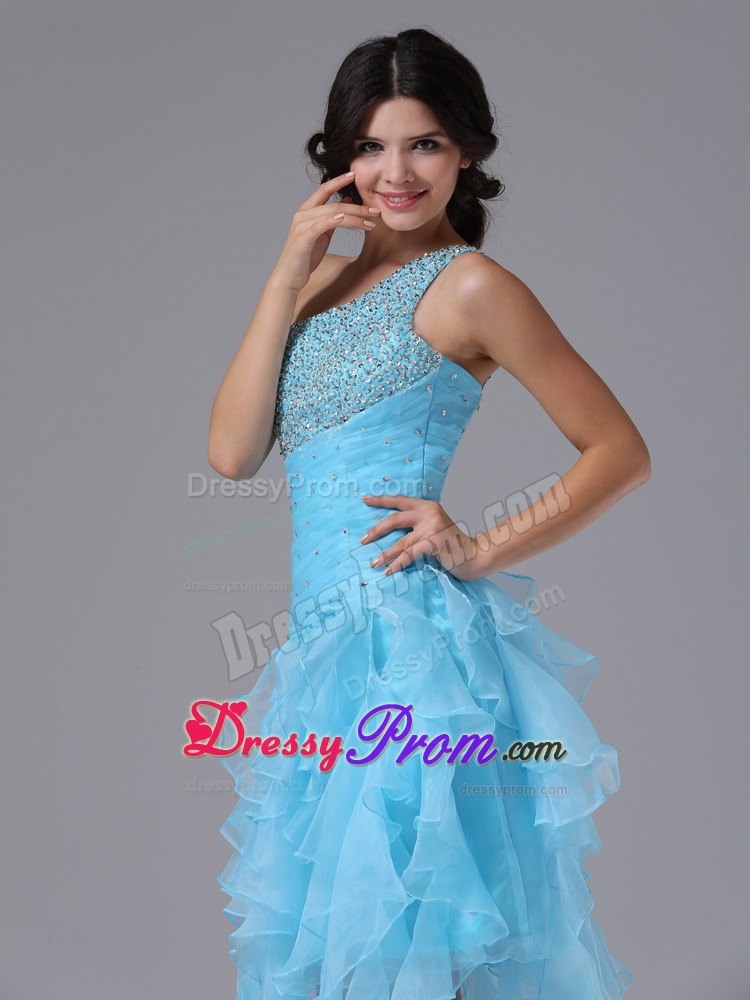 High-low and Beading One Shoulder and Bust 2013 Prom Dress