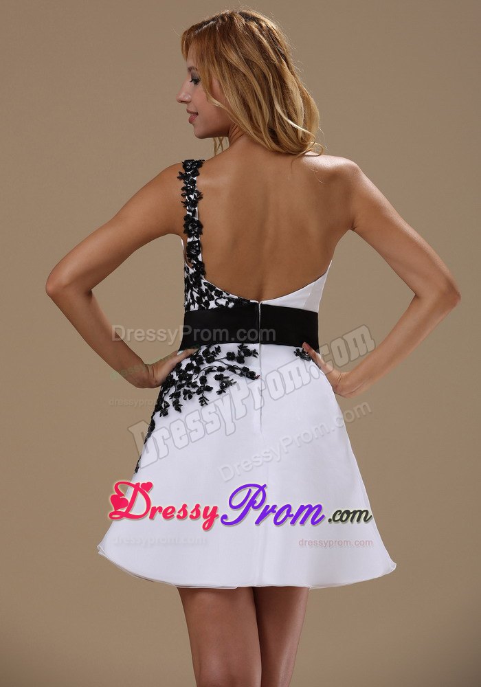 White Organza One Shoulder Prom Nightclub Dress with Appliques