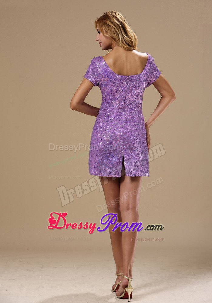 Paillette Over Skirt Scoop Short Sleeves Prom Homecoming Dress