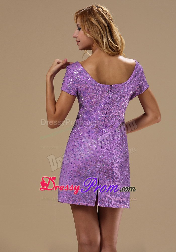 Paillette Over Skirt Scoop Short Sleeves Prom Homecoming Dress