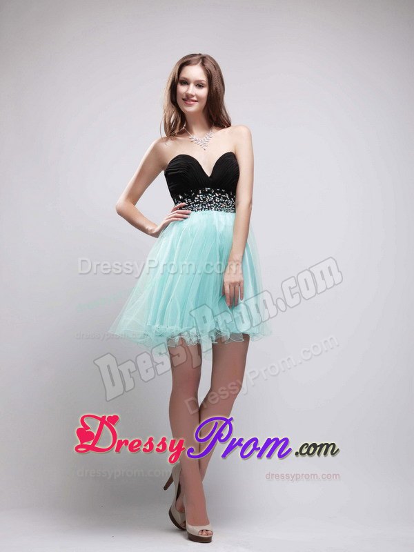 A-Line Sweetheart Beading Prom Formal Dress in Black and Apple Green
