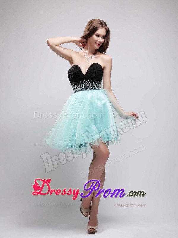 A-Line Sweetheart Beading Prom Formal Dress in Black and Apple Green