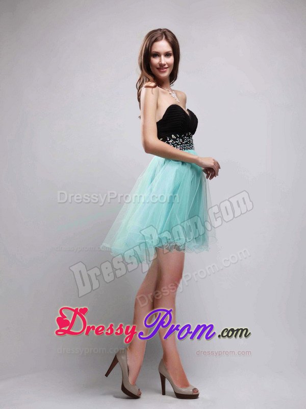 A-Line Sweetheart Beading Prom Formal Dress in Black and Apple Green