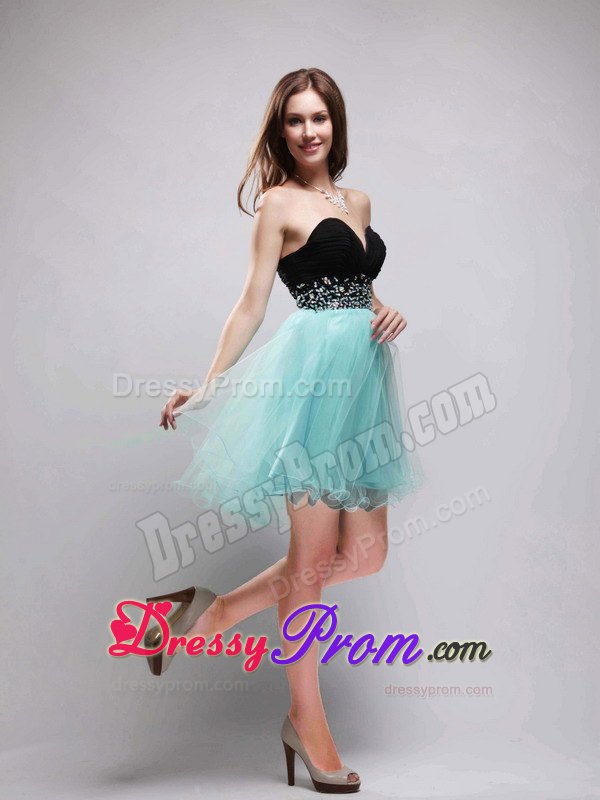 A-Line Sweetheart Beading Prom Formal Dress in Black and Apple Green