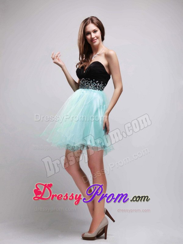 A-Line Sweetheart Beading Prom Formal Dress in Black and Apple Green
