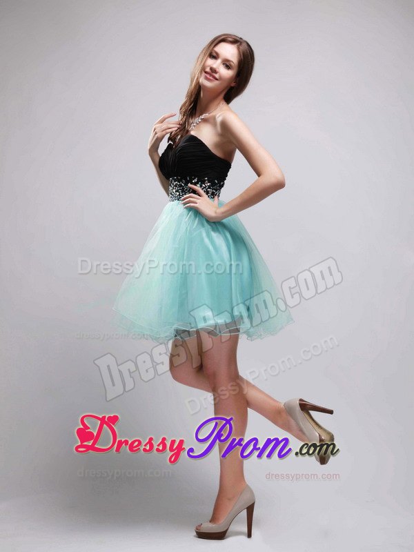 A-Line Sweetheart Beading Prom Formal Dress in Black and Apple Green