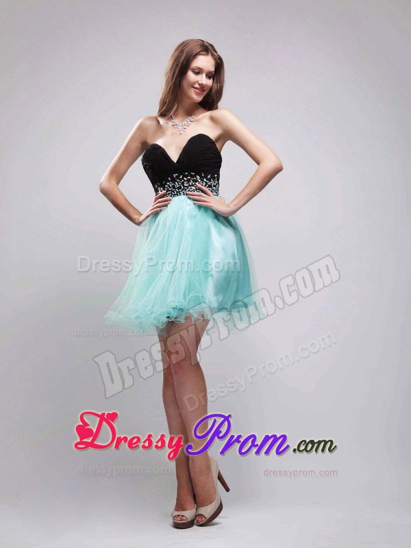 A-Line Sweetheart Beading Prom Formal Dress in Black and Apple Green