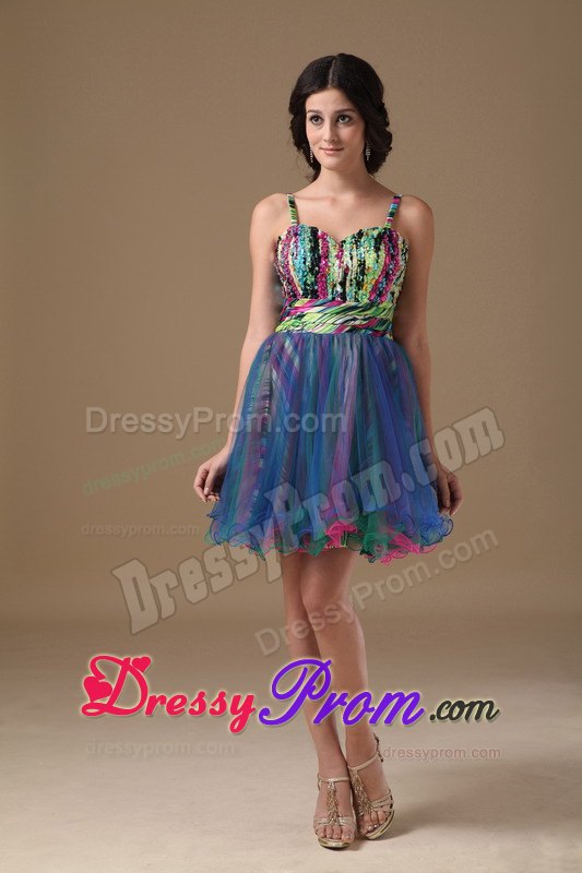 Straps A-line Multi-color Organza and Printing Beading Prom Formal Dresses