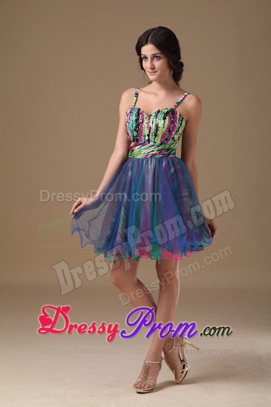 Straps A-line Multi-color Organza and Printing Beading Prom Formal Dresses
