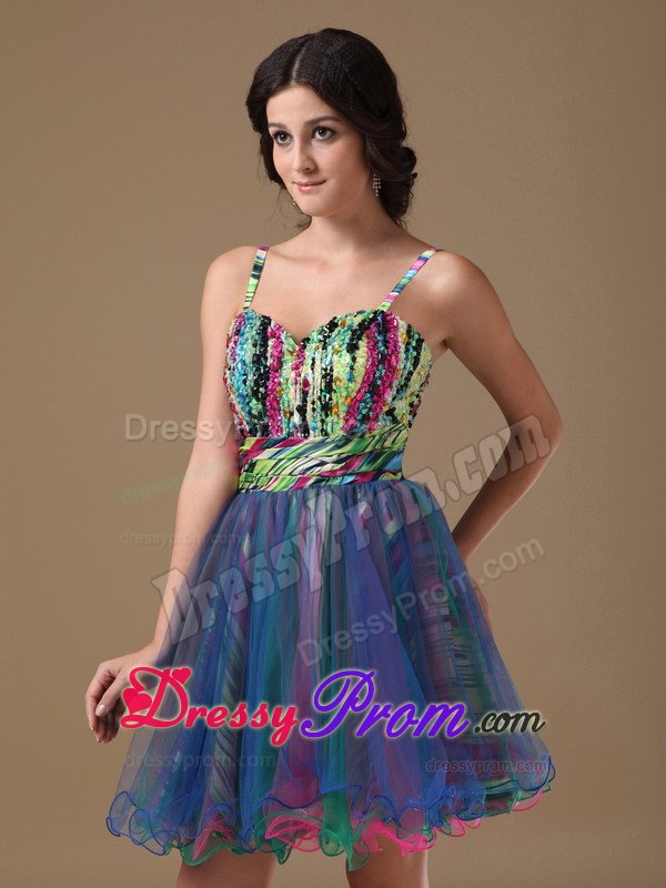 Straps A-line Multi-color Organza and Printing Beading Prom Formal Dresses