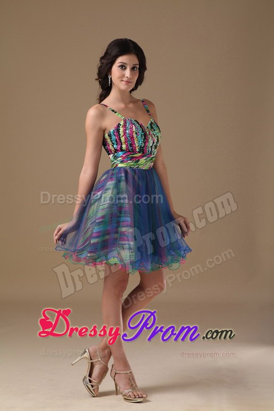 Straps A-line Multi-color Organza and Printing Beading Prom Formal Dresses