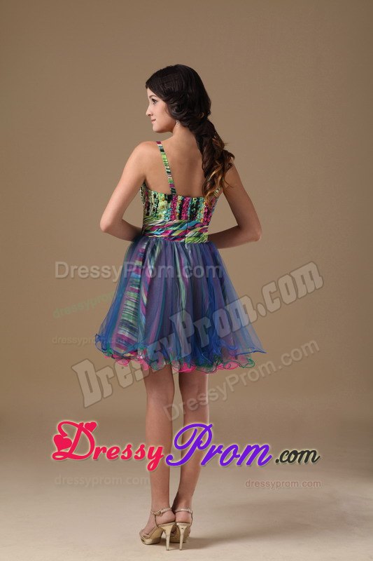 Straps A-line Multi-color Organza and Printing Beading Prom Formal Dresses
