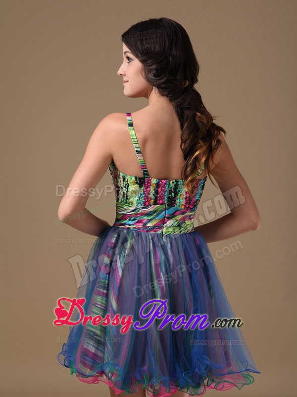 Straps A-line Multi-color Organza and Printing Beading Prom Formal Dresses