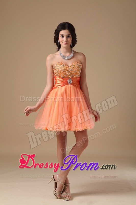 Beading Orange A-line Sweetheart Mini-length Organza Dresses For JS Prom