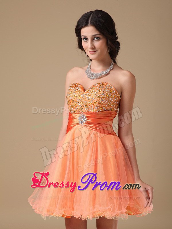 Beading Orange A-line Sweetheart Mini-length Organza Dresses For JS Prom