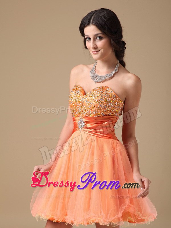 Beading Orange A-line Sweetheart Mini-length Organza Dresses For JS Prom
