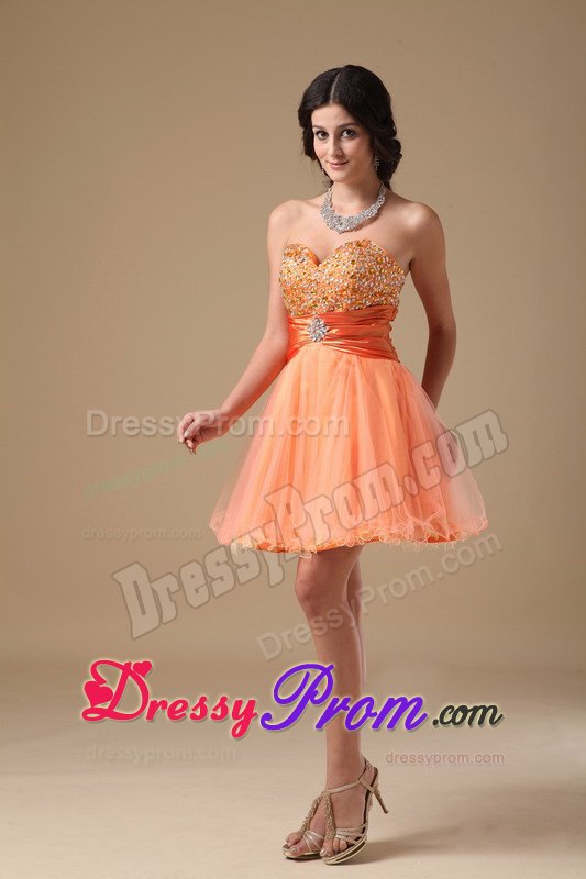 Beading Orange A-line Sweetheart Mini-length Organza Dresses For JS Prom