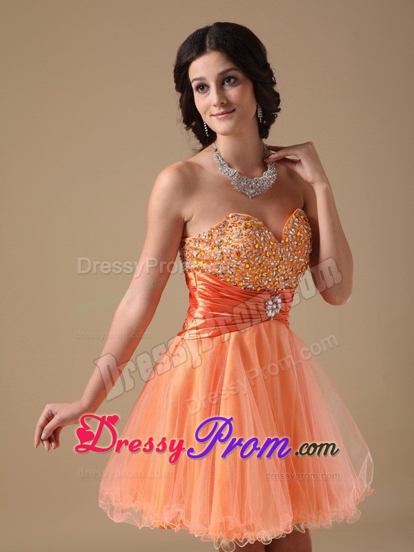 Beading Orange A-line Sweetheart Mini-length Organza Dresses For JS Prom