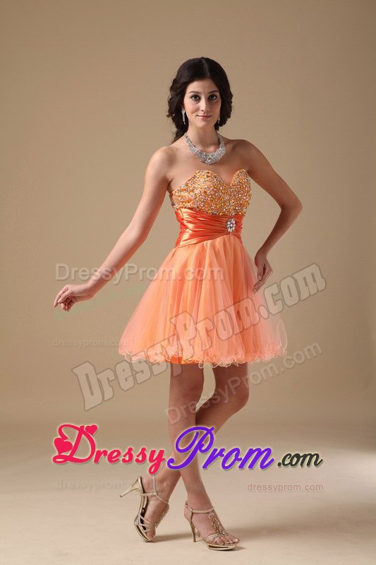 Beading Orange A-line Sweetheart Mini-length Organza Dresses For JS Prom