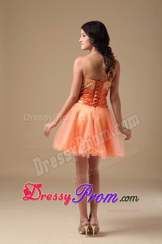 Beading Orange A-line Sweetheart Mini-length Organza Dresses For JS Prom