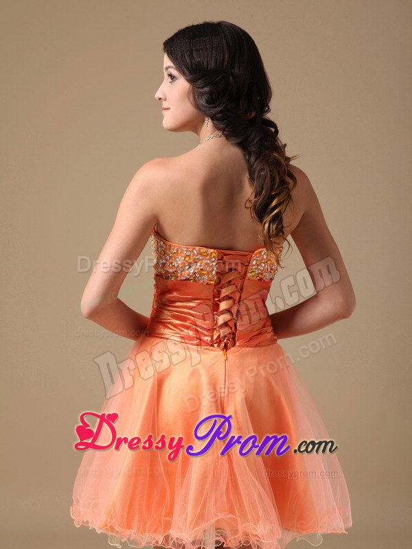Beading Orange A-line Sweetheart Mini-length Organza Dresses For JS Prom