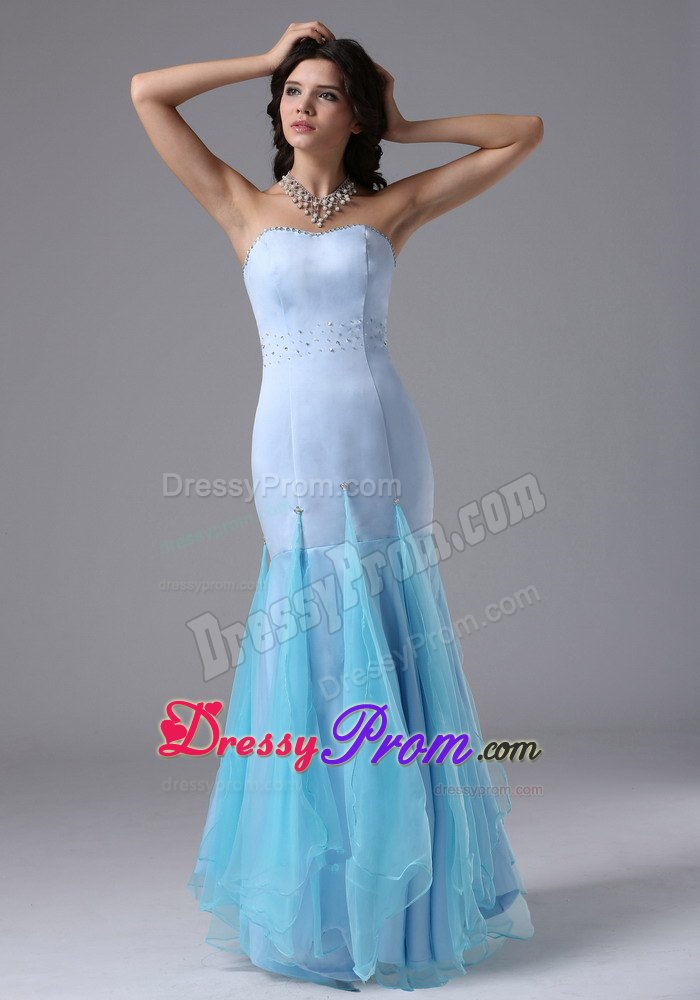 Light Blue Mermaid Beading For Prom Evening Dress Organza and Satin