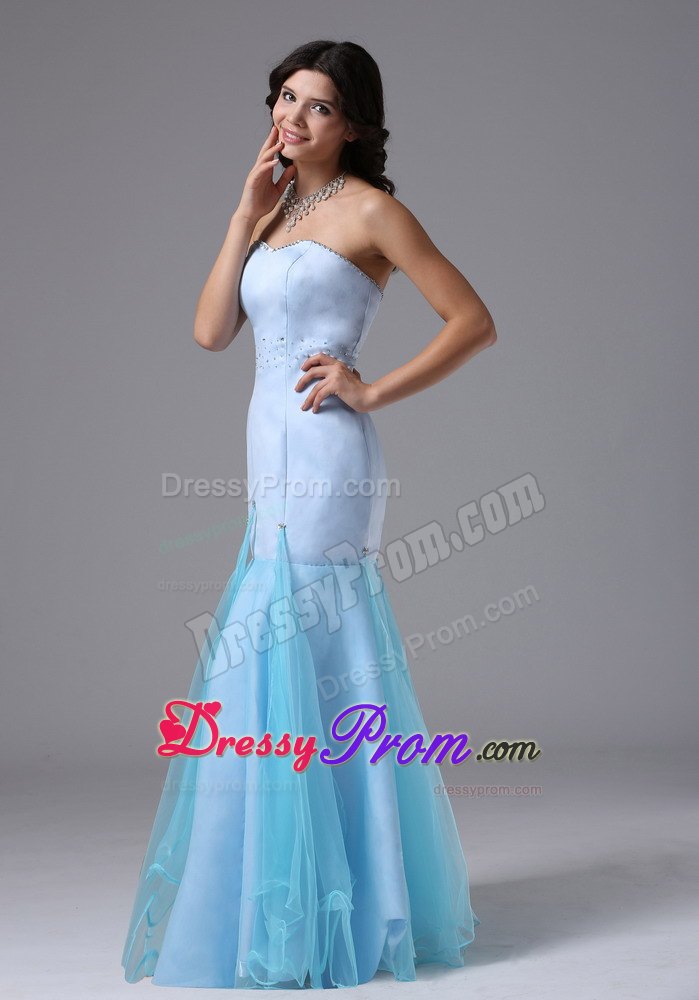 Light Blue Mermaid Beading For Prom Evening Dress Organza and Satin