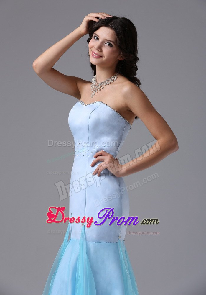 Light Blue Mermaid Beading For Prom Evening Dress Organza and Satin