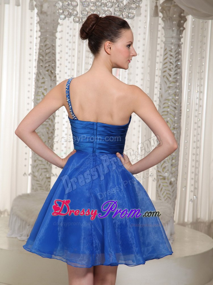 Beaded One Shoulder Royal Blue Organza Prom Homecoming Dress For Party
