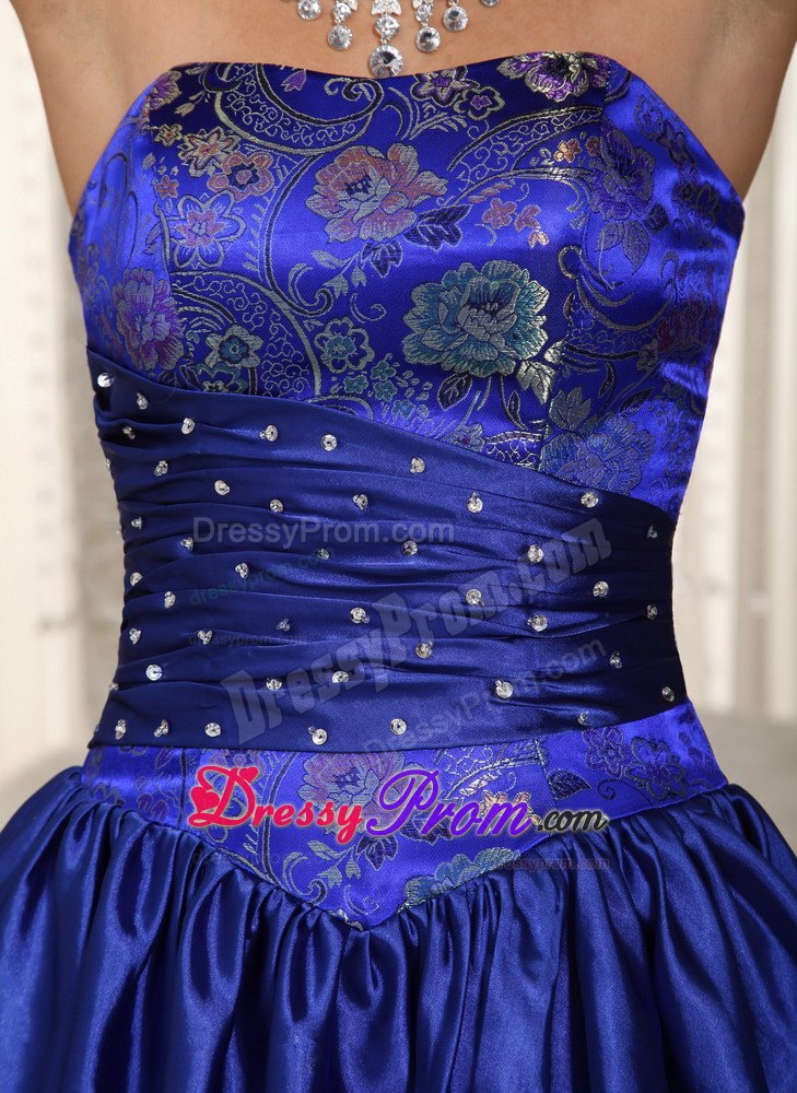 Printed and Ruffled Royal Blue Prom Nightclub Dress with Beading