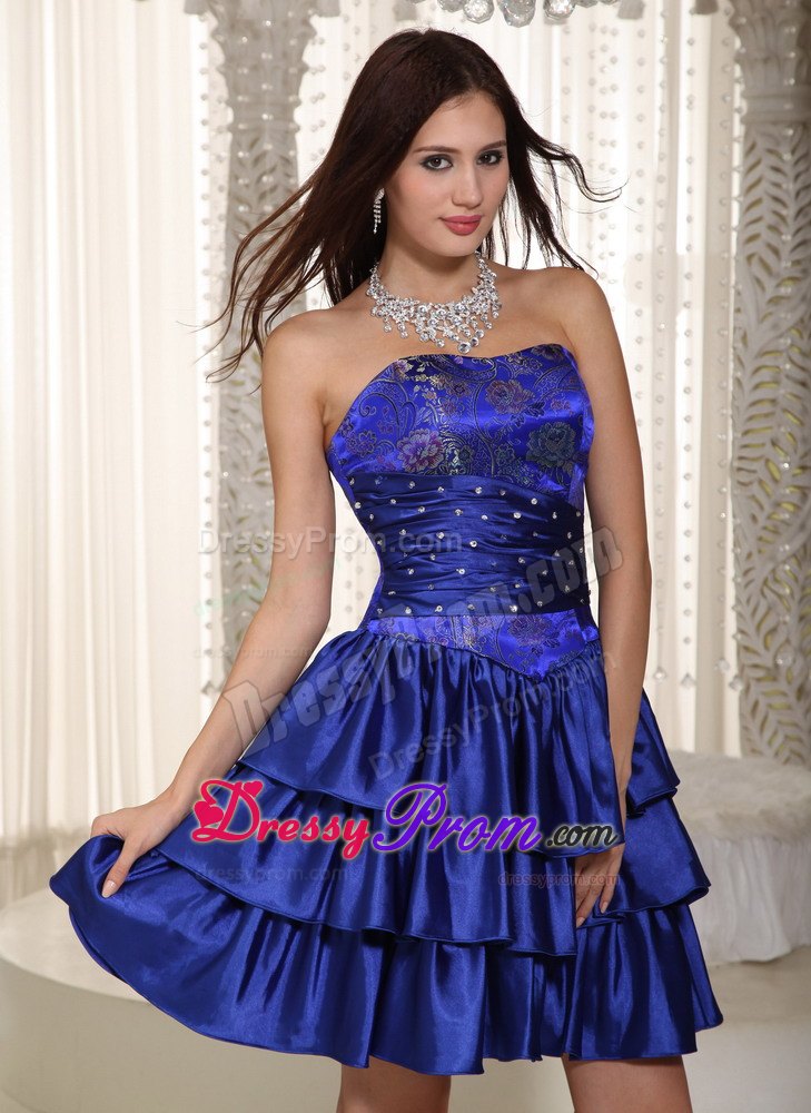Printed and Ruffled Royal Blue Prom Nightclub Dress with Beading