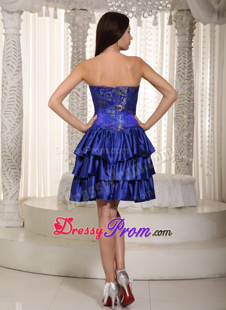 Printed and Ruffled Royal Blue Prom Nightclub Dress with Beading