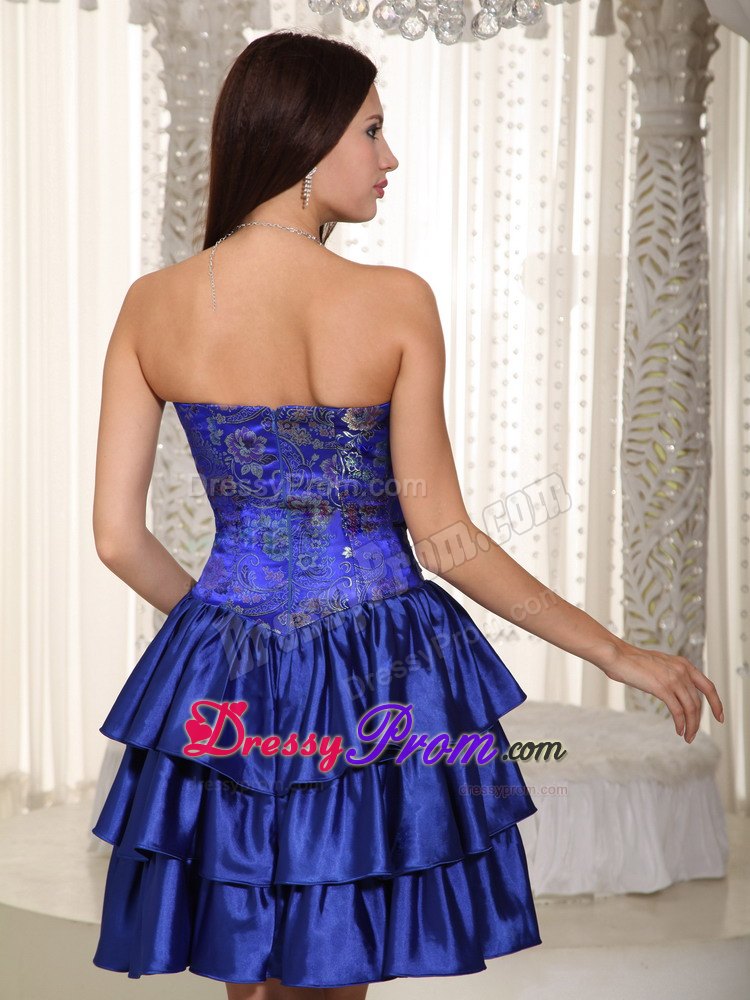 Printed and Ruffled Royal Blue Prom Nightclub Dress with Beading