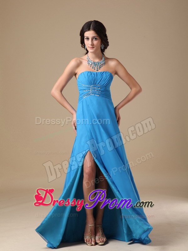 Empire Strapless Floor-length Chiffon Beading Prom Dress in Aqua Blue