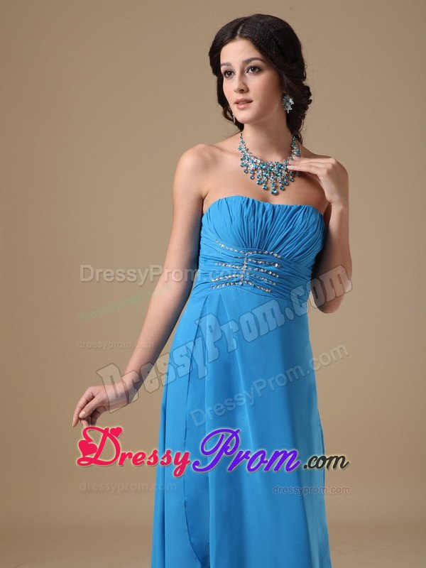 Empire Strapless Floor-length Chiffon Beading Prom Dress in Aqua Blue