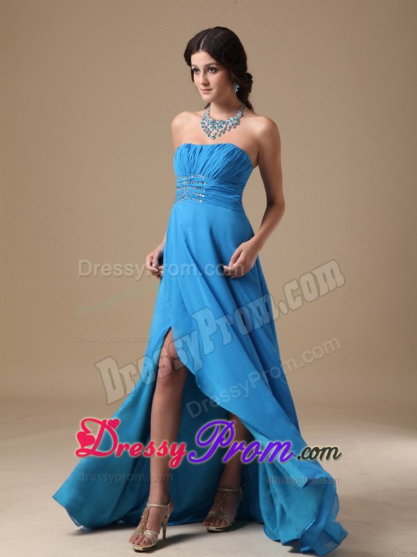 Empire Strapless Floor-length Chiffon Beading Prom Dress in Aqua Blue