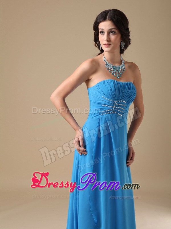 Empire Strapless Floor-length Chiffon Beading Prom Dress in Aqua Blue