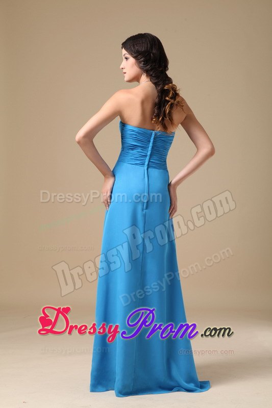 Empire Strapless Floor-length Chiffon Beading Prom Dress in Aqua Blue