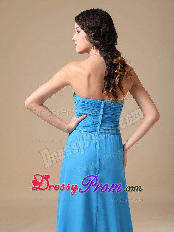 Empire Strapless Floor-length Chiffon Beading Prom Dress in Aqua Blue