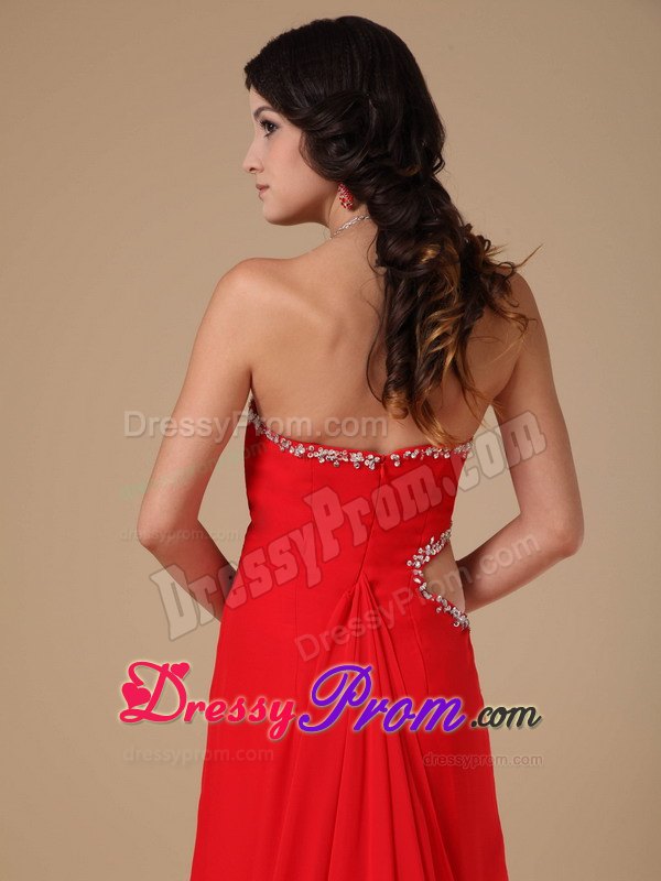Sexy Red Sweetheart Column Chiffon Beading Prom Dress with Court Train