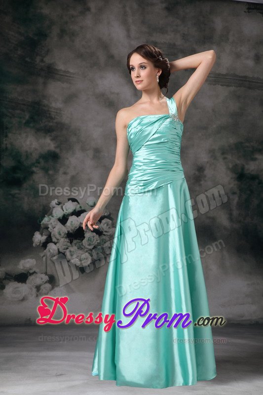 Ruched One Shoulder Apple Green Prom Dama Dresses for Quince Dress