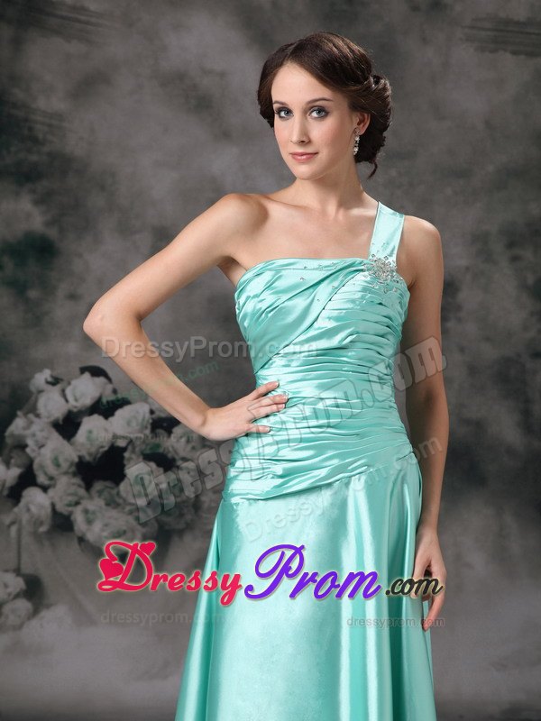 Ruched One Shoulder Apple Green Prom Dama Dresses for Quince Dress