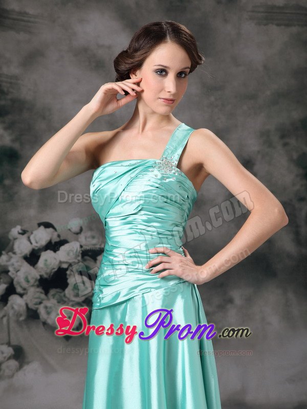 Ruched One Shoulder Apple Green Prom Dama Dresses for Quince Dress