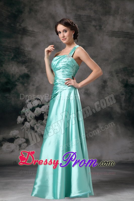Ruched One Shoulder Apple Green Prom Dama Dresses for Quince Dress